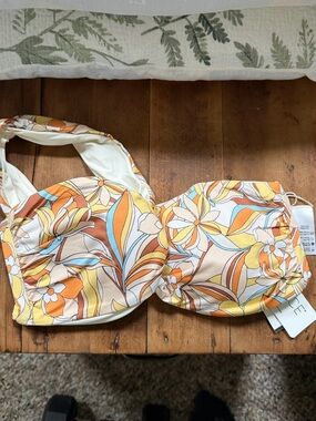 l*space Retro Floral Bandeau Bikini Top in Orange, Yellow, Cream